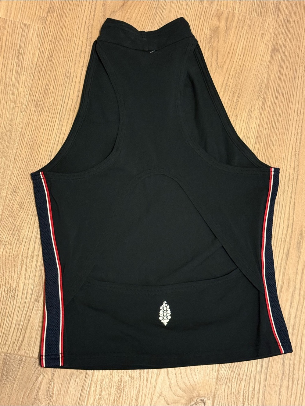 Free People Black Racerback Tank with Red and White Side Stripes